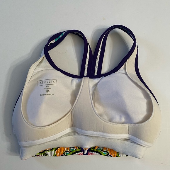 ATHLETA WOMENS Sports Bra Top COLORFUL WHITE PURPLE ORANGE RED X SMALL - Picture 5 of 8